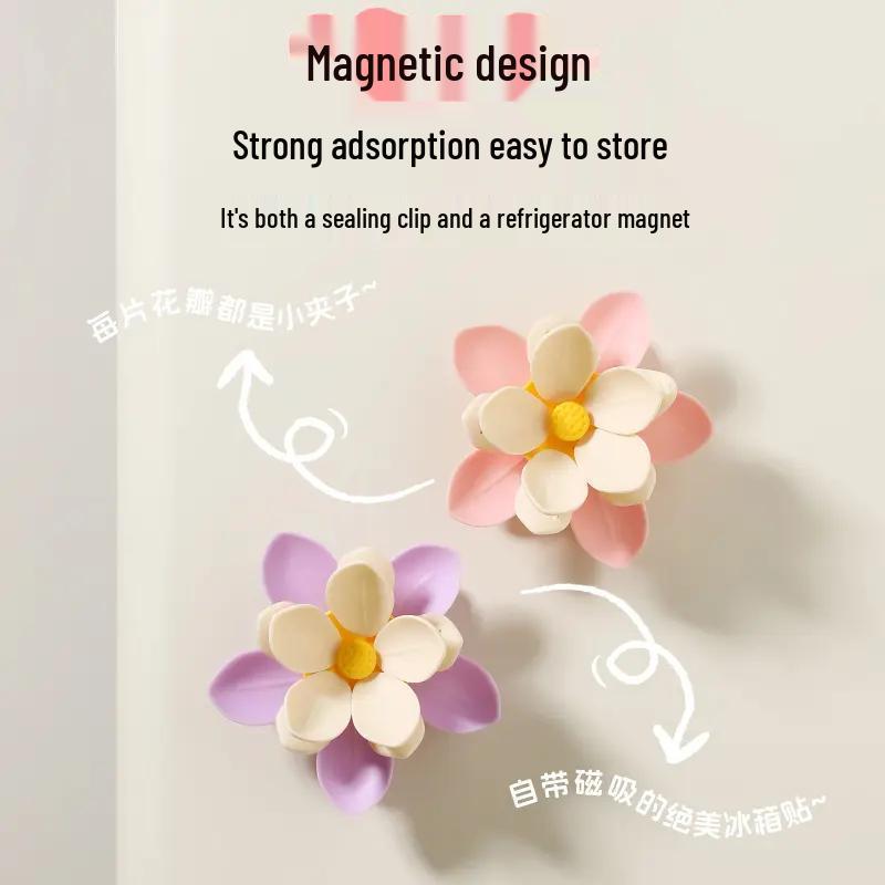 Lotus Magnetic Double-Layer Sealing Clip for Kitchen Bags - Moisture-Proof, High-Value Fridge Magnet