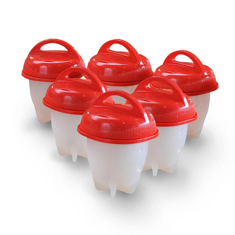 6pcs Egg Boiler Poachers Steamer Multi Functional Egg Slicer Cutter 6 Piece Silicone Egg Cups Boilers White Red Yolk Divider