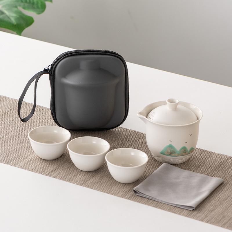 Business Gifts Travel Tea Set Kuaike Cup One Pot Three Cups Portable Cover Bowl Small Set Outdoor High-end Kung Fu Set