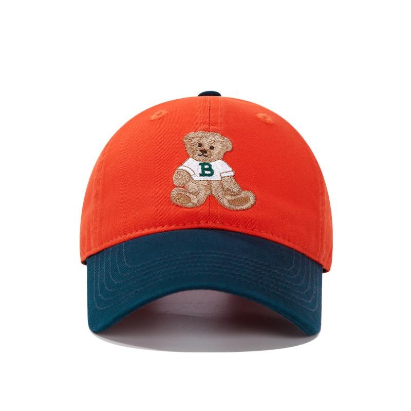 Retro color matching bear embroidered baseball cap sweet and cute versatile peaked cap big head circumference wide brim shows small face