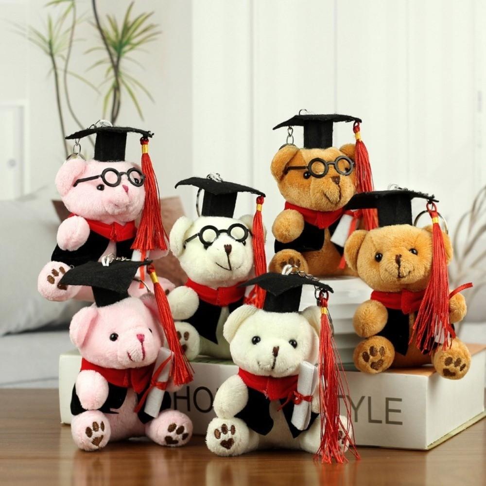 Soft Stuffed Bear Keychain 12cm Dr Bear Doll Funny Graduation Bear Plush Toy  Desk Decor
