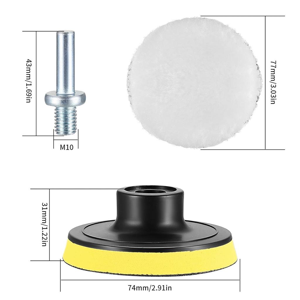 10 Pcs Wool Polishing Buffing Pads, 3 Inch Car Polishing Buffing Wheel With Hook And Loop Back For Drill Buffer Attachment, Car Buffer Polisher Kit