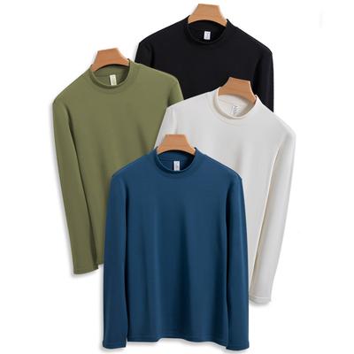 Men's Half-high Neck Warm Bottom Shirt Men's 320g Single-sided German Velvet Acrylic Wooddale Round Neck T-shirt Long Sleeves