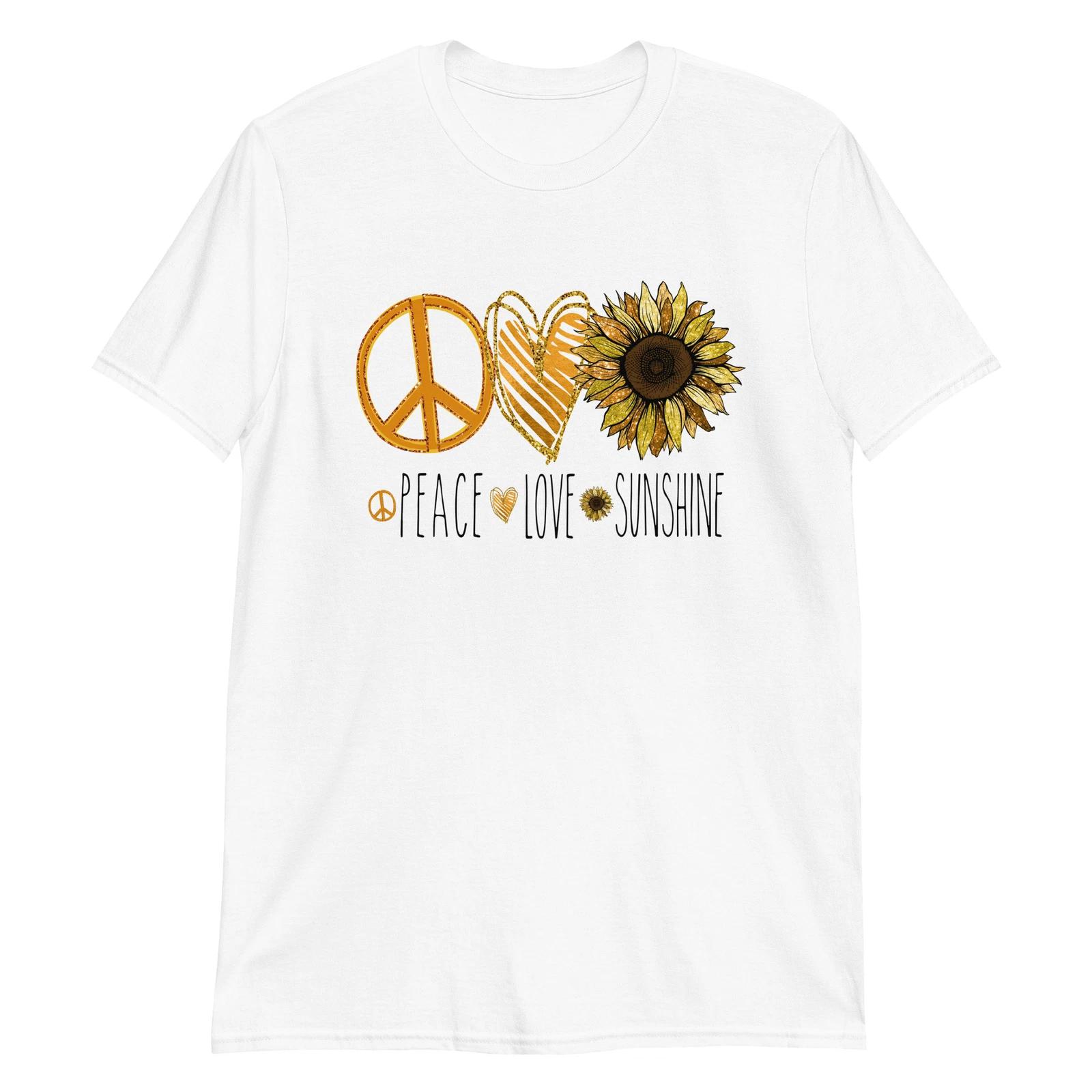 Peace, Love and Sunshine Unisex T-Shirt, flower heart nature color happy S