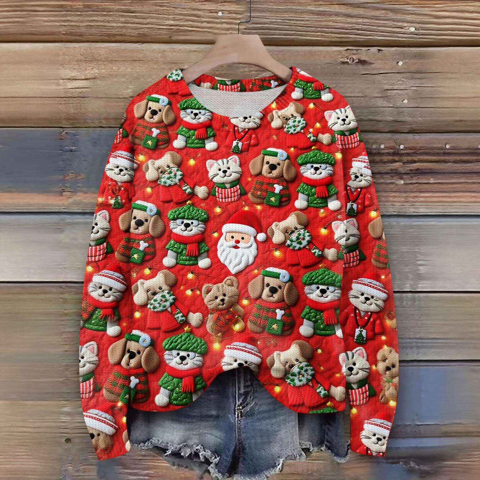 

Женский рождественский свитер Милый забавный рождественский свитер Осень и зима Свитер с длинным рукавом вязаный XL киноварь