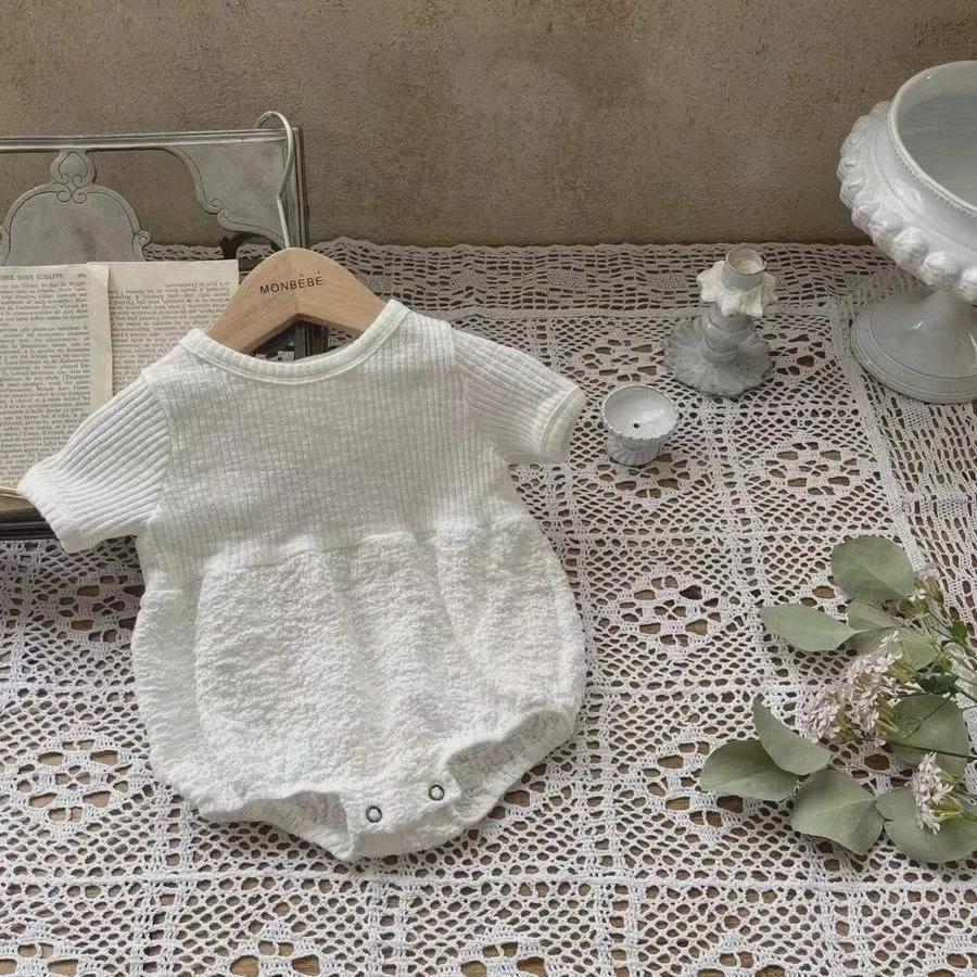 "Korejská žebrovaná dětská kombinéza s puf rukávy - Letní styl pro chlapce a dívky"