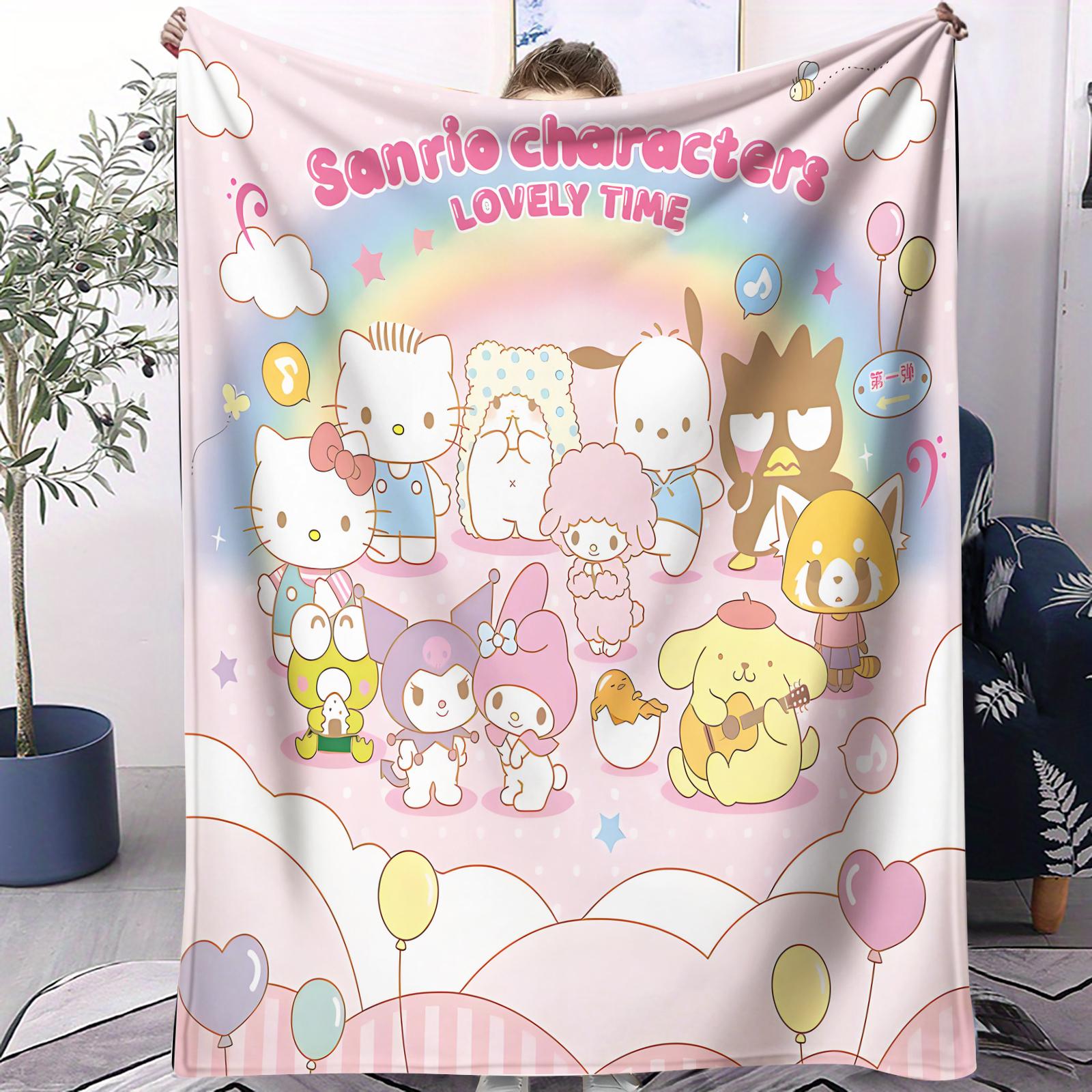 

Cute Sanrio Hello Kitty Friends Flannel Blanket Ultra Soft Multi Sizes For Bed Sofa Couch Kids Room Bedroom Decor Fan Gift 70x100cm