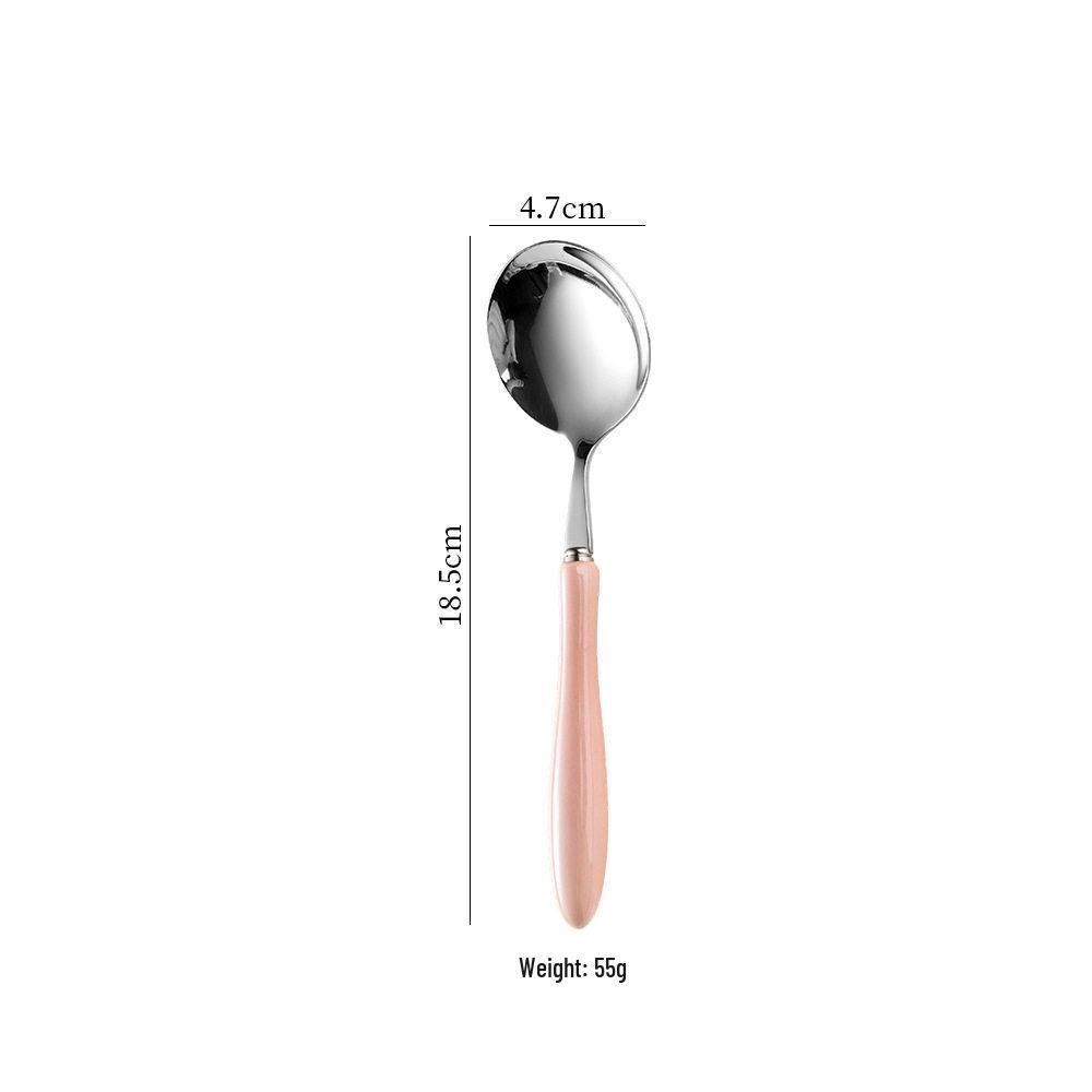 Macron High-End Ceramic Handle 304 Stainless Steel Cutlery Set: Round Spoon & Fork