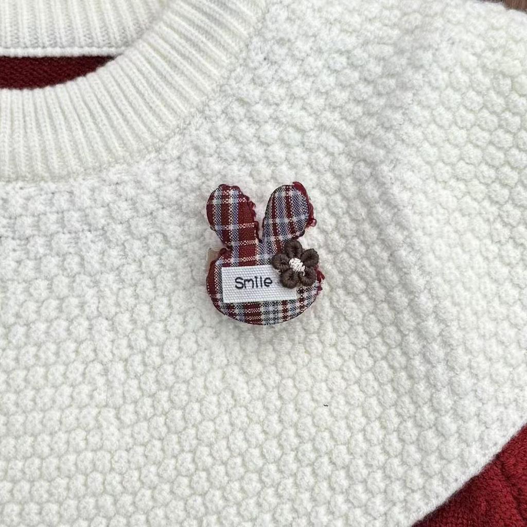 Girl's Red Rabbit Bow Ruffle Knit Sweater - Round Neck, Autumn/Winter Collection