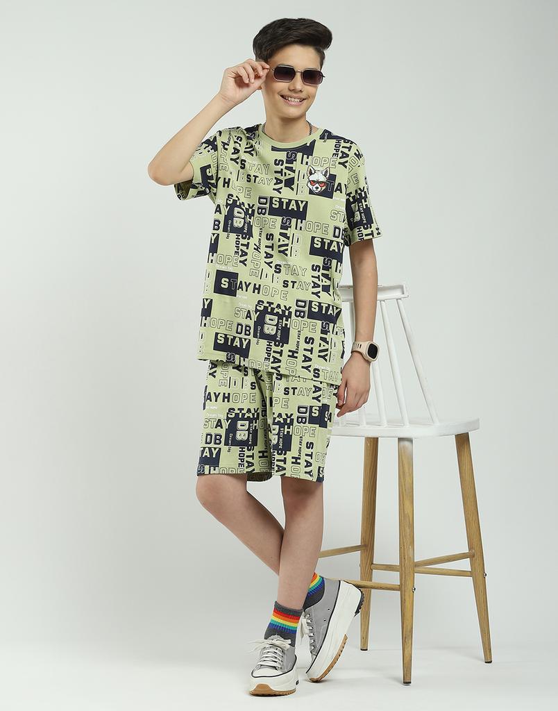 MONTE CARLO Boys Regular Fit Printed Half Sleeve Bermuda Set