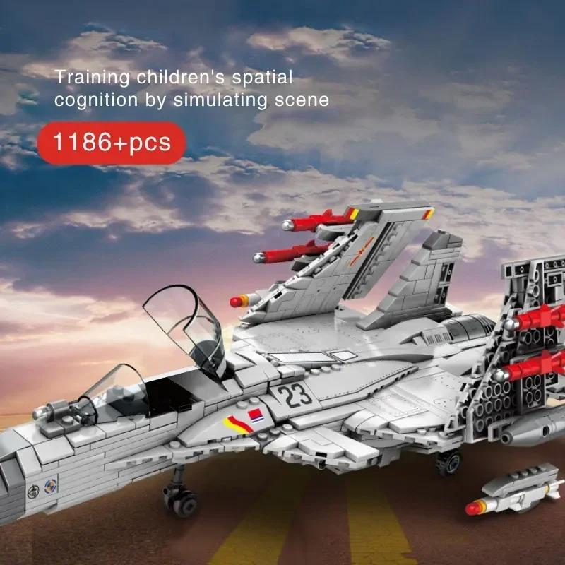 1186 bucăți militar chinezesc J-15 Carrier Fighter Aircraft Flying Shark Model Building Blocks Avion Cărămizi pentru copii Baiat Jucărie Cadou