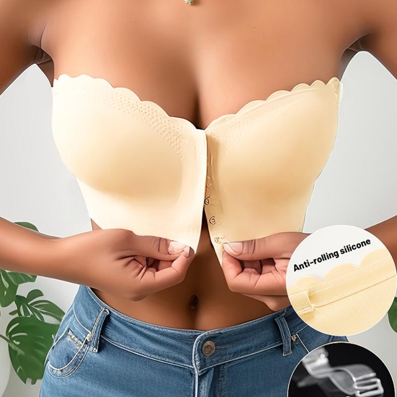 Women's Front Buckle Bra Sexy Strapless Underwear Seamless Invisible Waves Grain Bras Wireless Comfort One-piece Smooth Bralette