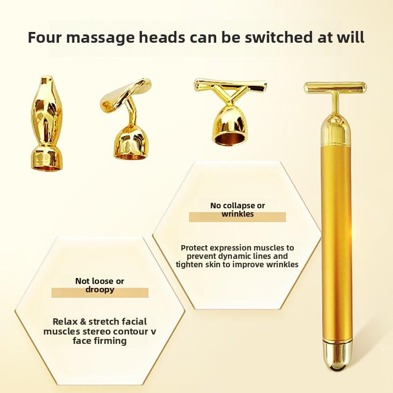 24K Gold Beauty Stick Eye Facial Massage Beauty T-Shaker 24k Electric Gold Stick Beauty Stick
