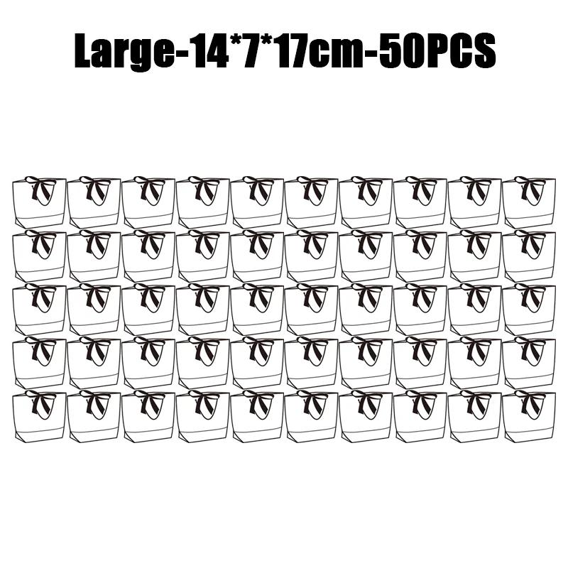 50pcs Ribbon Bow White Paper Tote Gift Bags with Handles Shopping Party Wedding Party Birthday Retail Bags