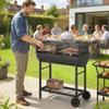 Charcoal Barbecue Grill with 2 Cooking Areas, Portable BBQ Trolley with Wheels, Height Adjustable Grates, Bottom Shelf