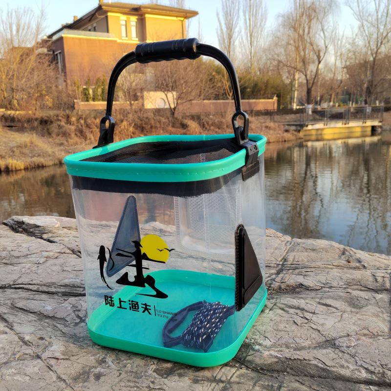 Transparent Foldable Fishing Bucket with Rope for Live Fish and Bait