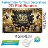 2D Happy Birthday Background Cloth Black Gold with Gift Boxes & Glitter Banner
