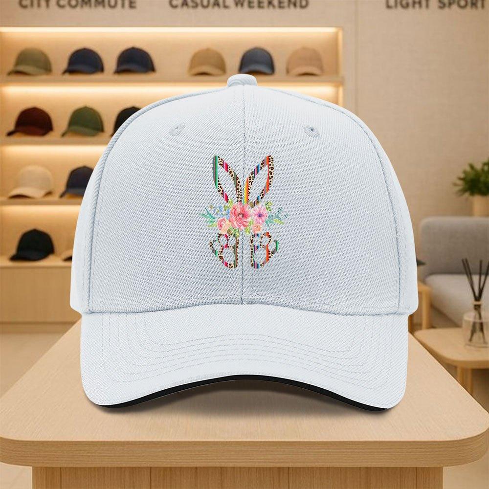 Floral Leopard Bunny Easter Baseball Cap Polyester Lightweight Outdoor Casual Unisex Cap