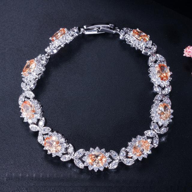 

Pera Luxury Bridal Costume Jewelry with Clear White Leaf & Flower Chain Link Tennis Bracelets for Women Wedding Party Gift B071