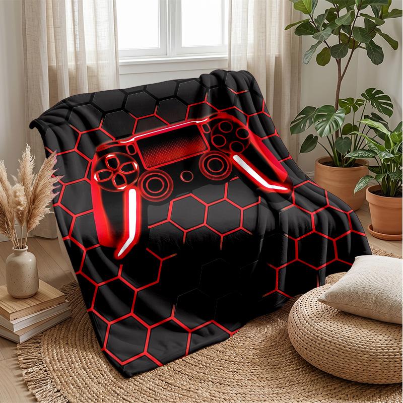 Pixel Game Controller Neon Background Theme Blanket Lightweight Warm Flannel Blanket Decorative Throw Blanket for Home Decoration