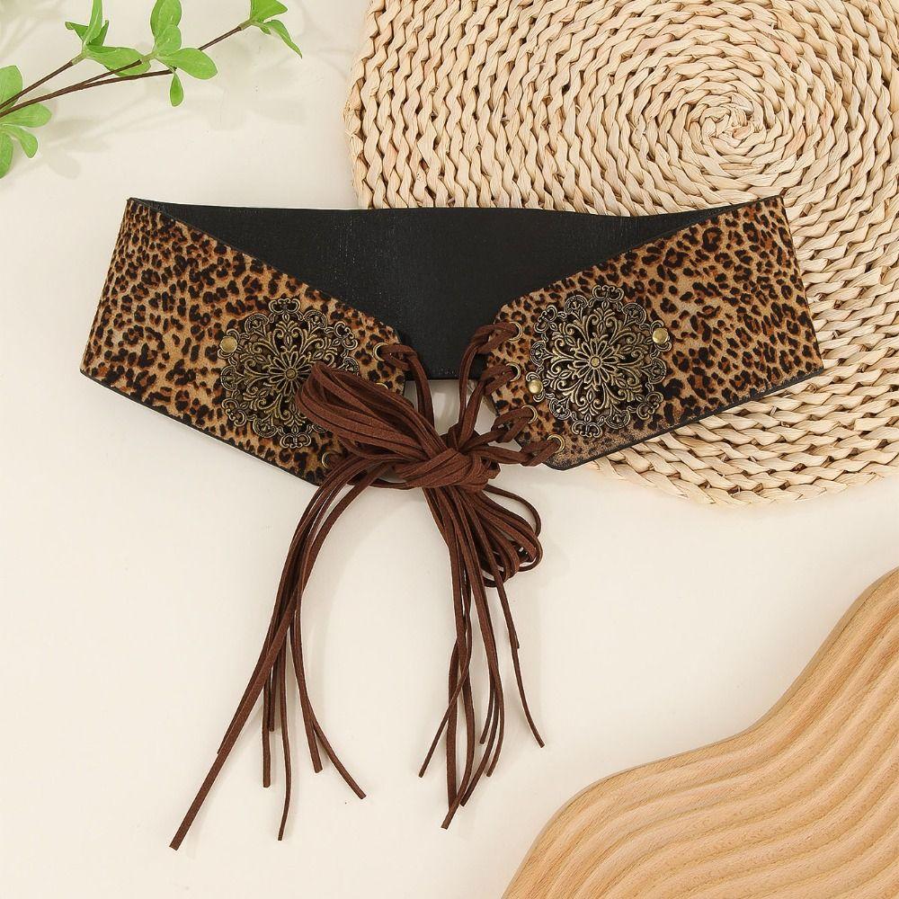 Leopard Print West Cowboy Waist Belt Trouser Decoration Splicing Rings Belt  Dress Decoration