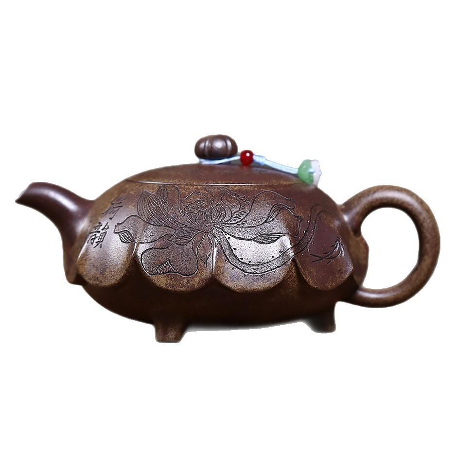 

260ml Yixing Purple Clay Teapots Handmade Lotus Charm Pot Raw Ore Wood-fired Porcelain Mud Kettle With Infuser Zisha Tea Set