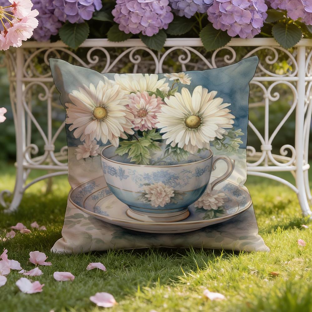 Painting Cup of Flowers Cushion Cover Home & Car Dual-Scene Pillow Cover: Reversible for Premium Comfort