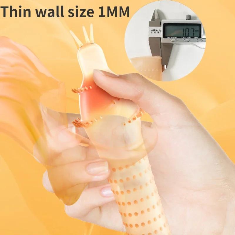 Reusable Condoms Ultrathin Penis Sleeve Delay Ejaculation Sleeve Impotence Erection Thorn Dot G Spot Cover for Sex Adult Men