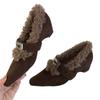 French inner heightening shoes 2025 autumn and winter brown Mary Jane fluffy shoes women wear fleece single shoes women