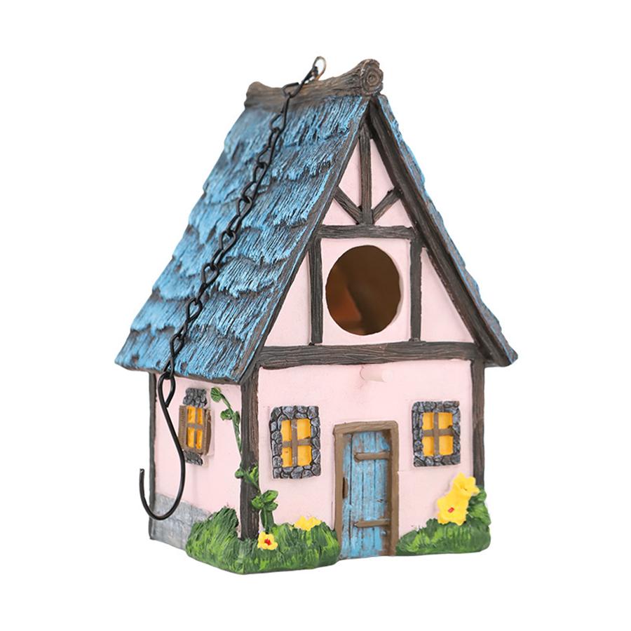 Resin Birdhouse for Outdoors - Hanging Garden Decoration Cabin, Perfect Gift for Bird Lovers & Small Birds