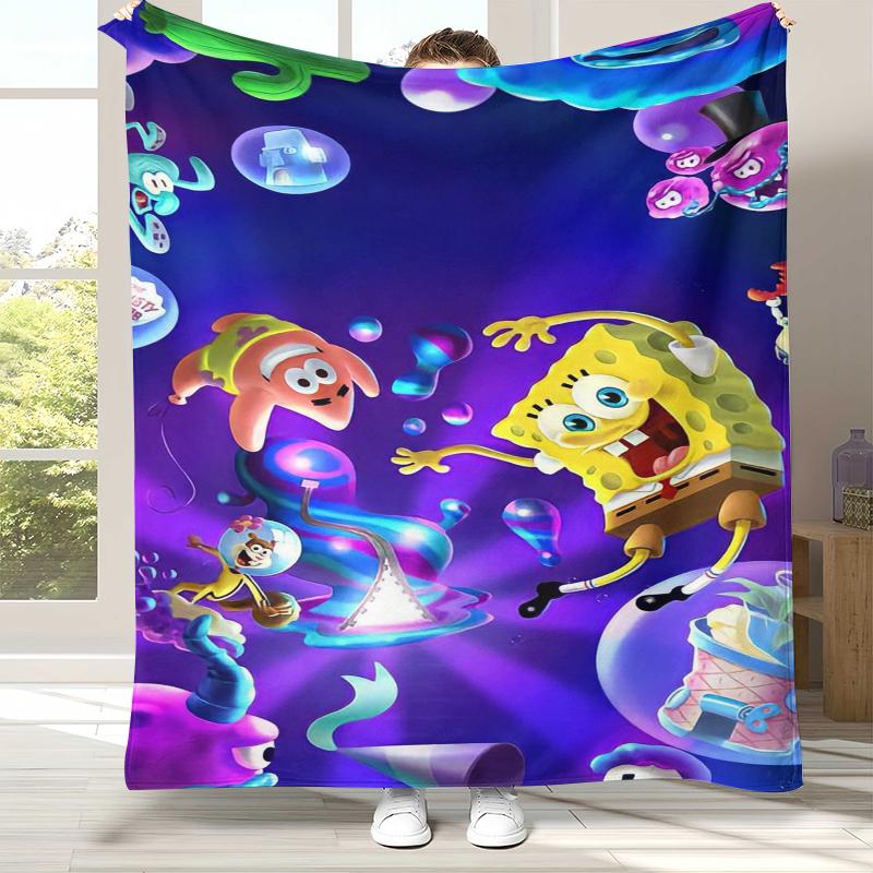 Funny S-SpongeBob Patrick Star Cartoon Flannel Blanket,Ultra Soft Warm Plush Throw for Home Bedroom Bed Sofa Cover Camping gift