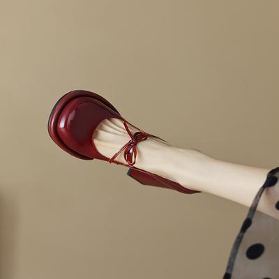 Pantofi cu toc înalt bordo pentru femei 2024 vară fundă Mary Jane pantofi simpli pantofi de mireasă francezi pentru nuntă