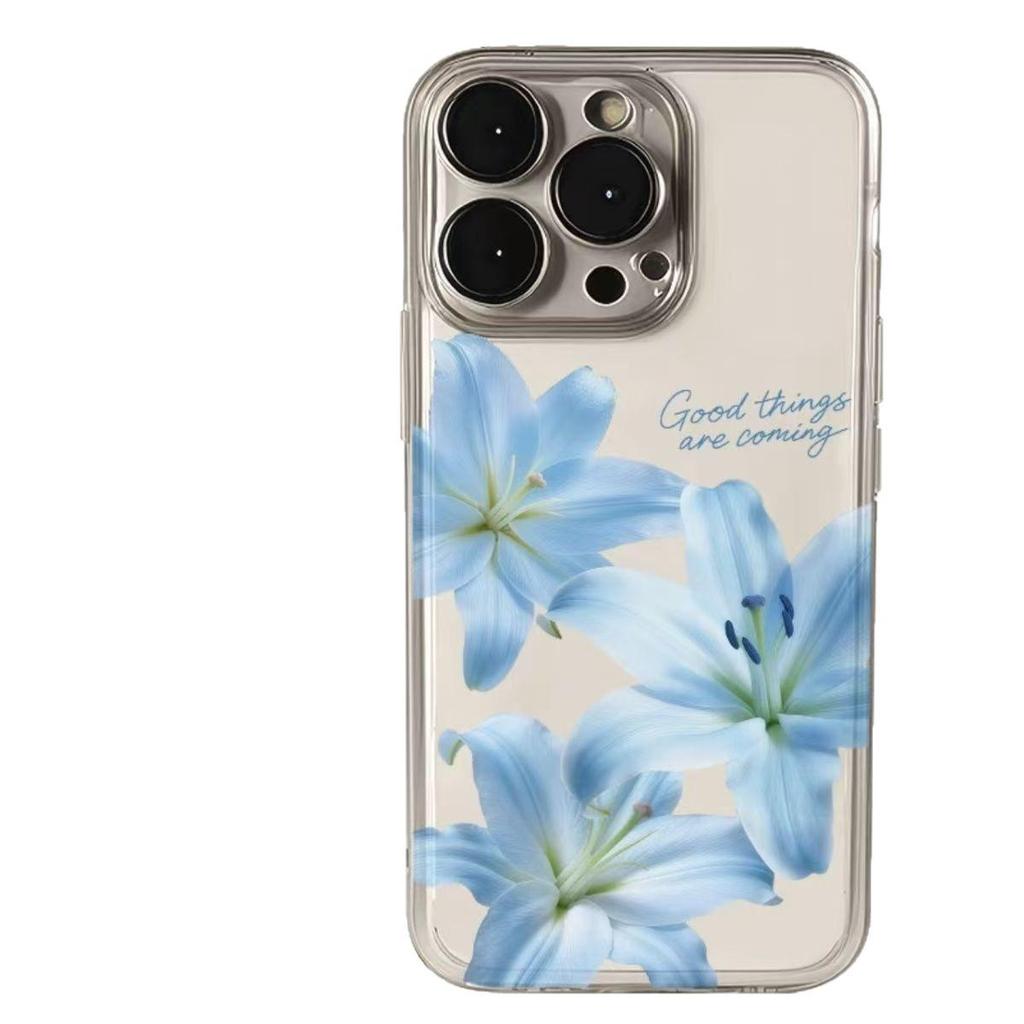 Capa Macia Azul Pétala de Lírio para iPhone 17 Pro Max, Compatível com Apple 16/17 Pro, 15/14/13