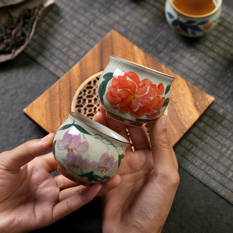 Underglaze Color Ge Kiln Hand-Painted Teacup Master Cup Open Piece Can Raise Teacup Tea Cup Personal Cup Teacup Gift Box