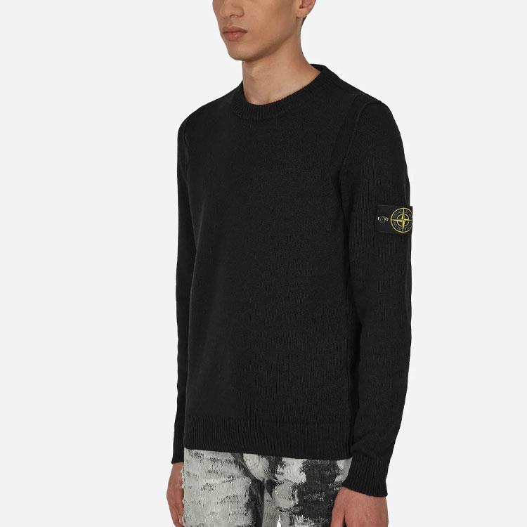Stone Island FW22 Solid Color Lambswool Crew Neck Sweater Men sweater Black 7715508A3-V0029
