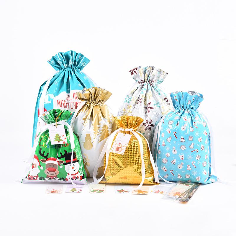 Portable Ribbon Drawstring Christmas Gift Bag Bundle Pocket Food Grade Aluminum Foil Candy Bag Christmas Jewelry Storage Bags