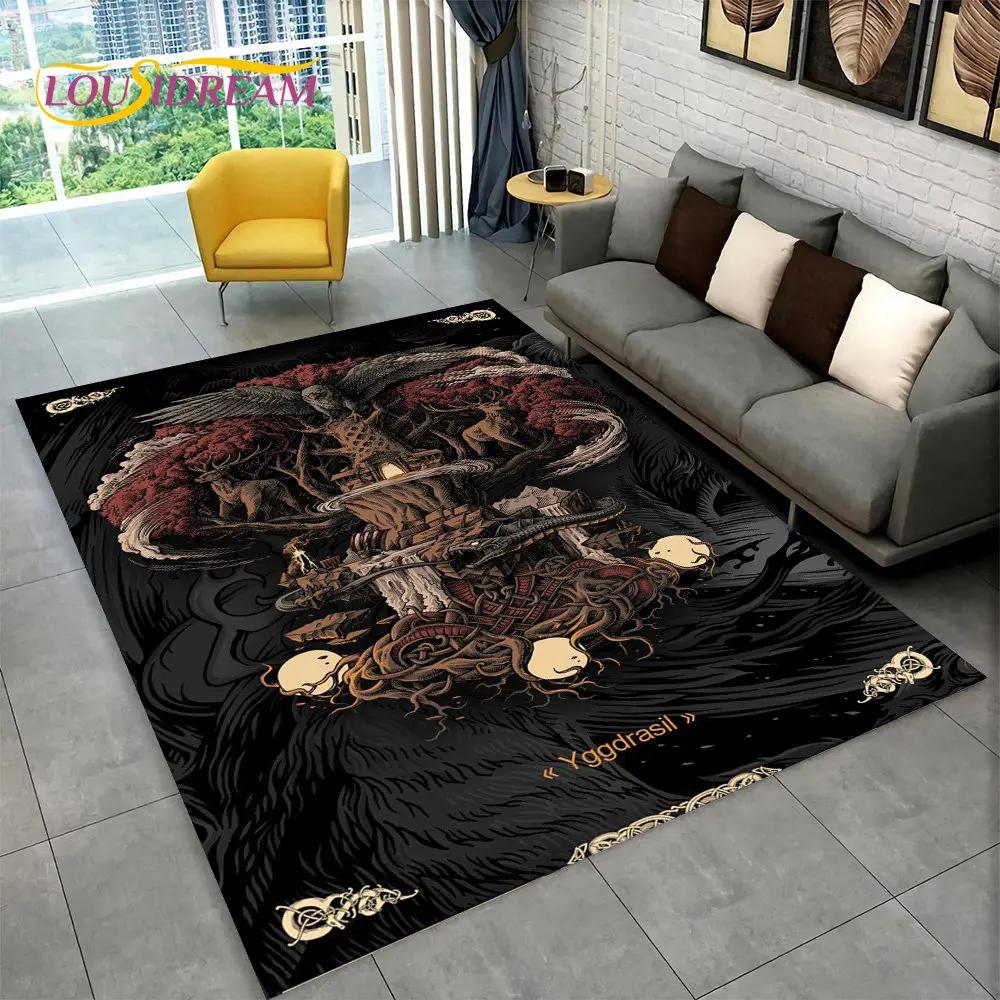 Viking Norse Mythology God Loki Rune Area Rug,Carpet Rug for Living Room Bedroom Sofa Doormat Kitchen Decor,Non-slip Floor Mat