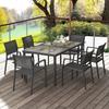 Seven Piece Casual Outdoor Dining Set With Wood Effect Table Grey