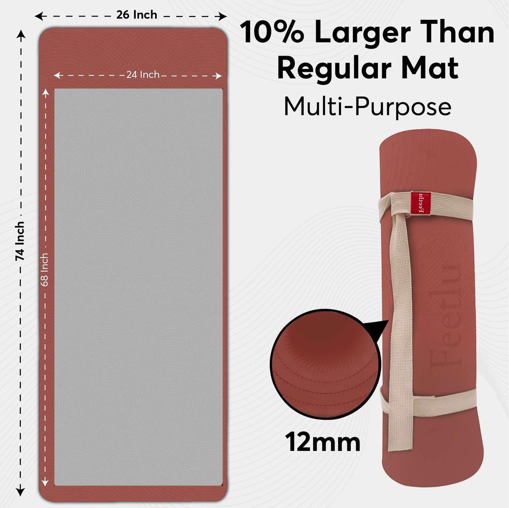 Feetlu Thick Yoga Mat with Straps Inch Popular Thick Yoga Thick Stretch Pilates Mats 1/2 (12mm) - Mats, Mats,