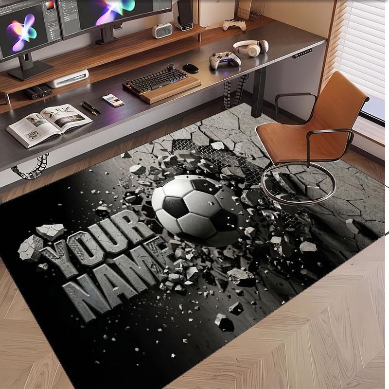 Soccer Theme Soft Crystal Velvet Rug Custom Name & Text Print Non Slip Floor Rug for Bedroom Living Room