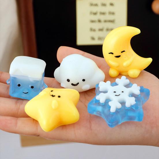 Cartoon Weather Squeeze Toy with Bell Ball Chain Stress Relief Slow Rising Star Moon Snowflake Cloud Sensory Fidget Toy Decompression Gadget