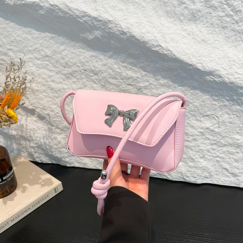 2025 Solid Color Summer New Simple Fashion Bow Casual Commuter Underarm Shoulder Messenger Bag Bag Women