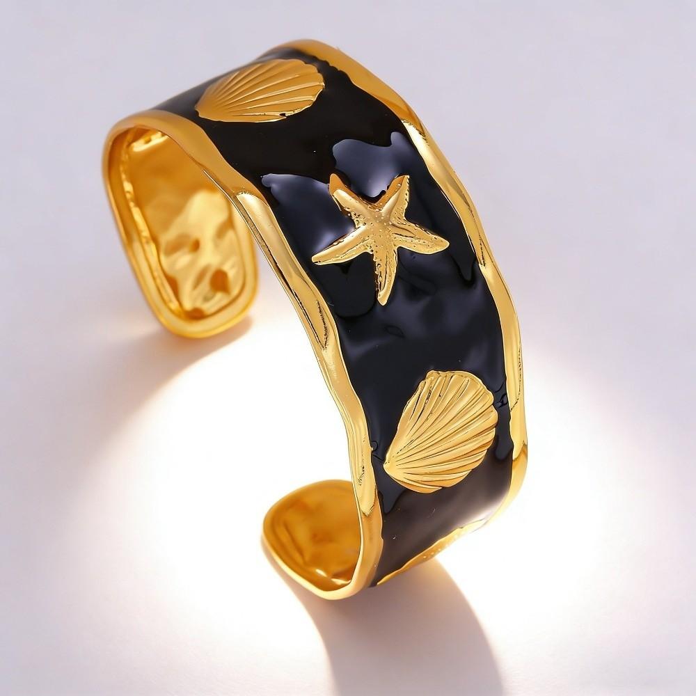 Stainless Steel Open Bangles Starfish Shell Starfish Shell Bracelets  Fashion Accessories чёрный