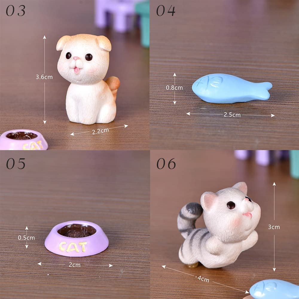 moin moin Figurine Cat 2212fig23 Ornaments, Figurines, 10-Piece Set, Feeders, Toys, Tiger, Cute, Stylish, Palm-Sized Terrarium, Green, Display, Gift,