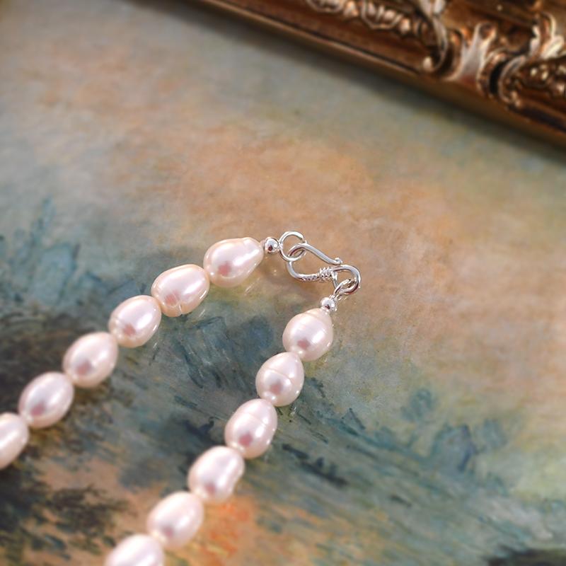 

Ожерелье из натурального пресноводного риса в форме жемчужной нити, серебро 925 пробы, дизайн цепочки для свитера, разумное женское ожерелье 58cm