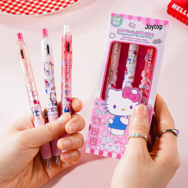 Hello Kitty Sanrio Black Click Pen - Student Exam Special, Smooth ST Nib