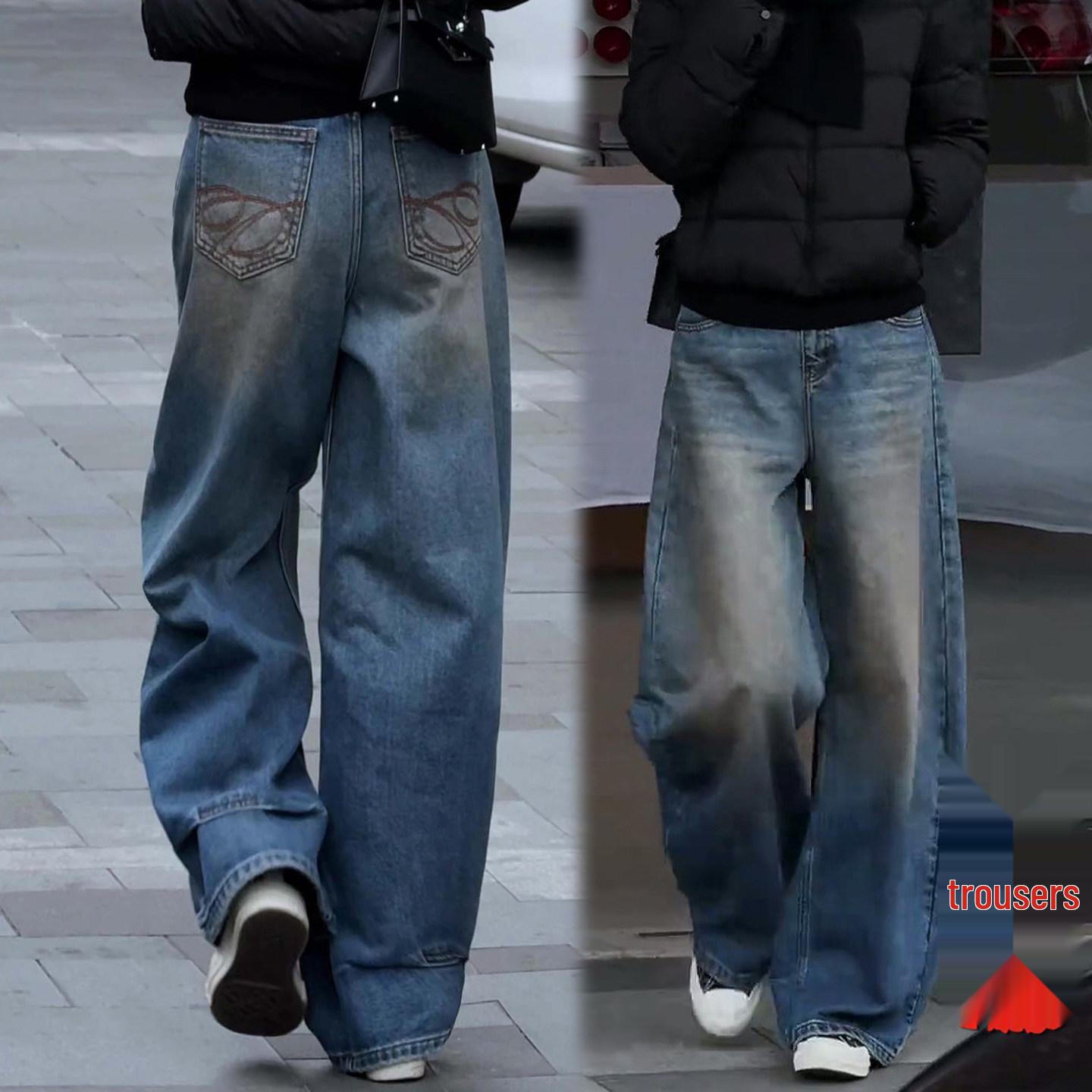 

2026 Spring Retro High-Waist Wide-Leg Denim Pants for Women: Distressed, Versatile, and Slimming Floor-Length Style. XL