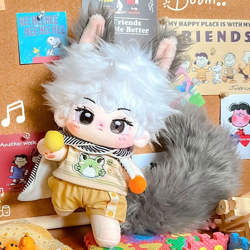 New 20cm Cute Plush Doll Animal Shape Ears Big Tail Skeleton Grey White Fur Plush Doll Stuffed Toy