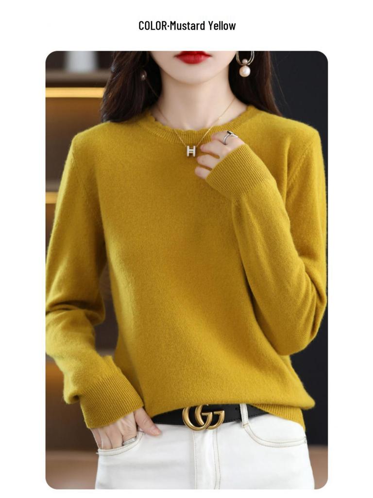 Soft & Cozy Women's Lace Round Neck Knit Sweater - Trendy Spring/Autumn 2025, Long Sleeve, Loose Fit