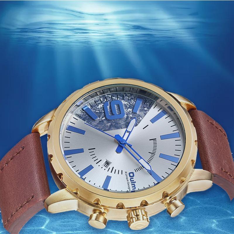 Oulm Men's Watch Quartz Watch Genuine Leather Watch Personalized Calendar Men's Watch